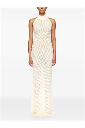 Pearl Embellished Knit Halter Gown DAVID KOMA | RE26DKKN17DLWHITE